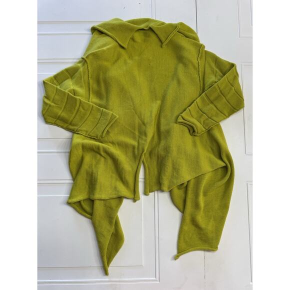 VTG Barbara De Younge Jounge Yellow Green Wool Asymetric Hem Cardigan Sweater OS - Picture 6 of 6